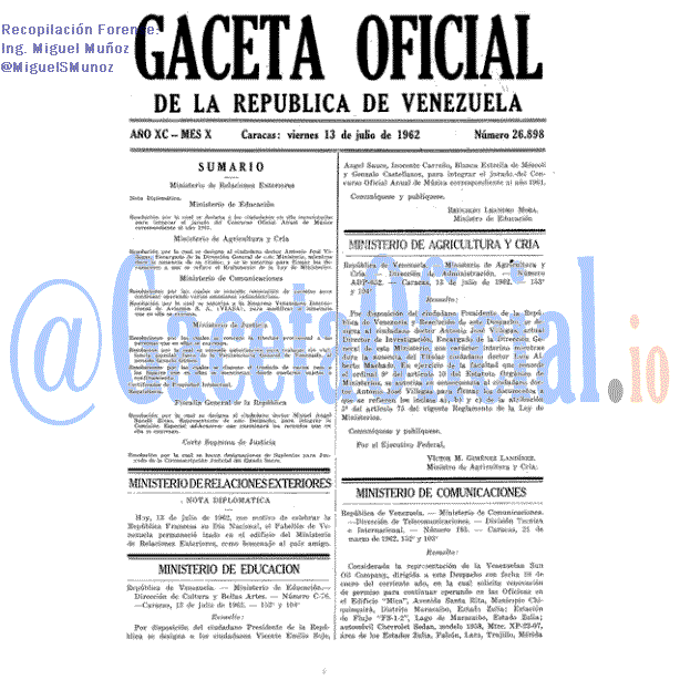 Gaceta Oficial 26898 del 13 Julio 1962