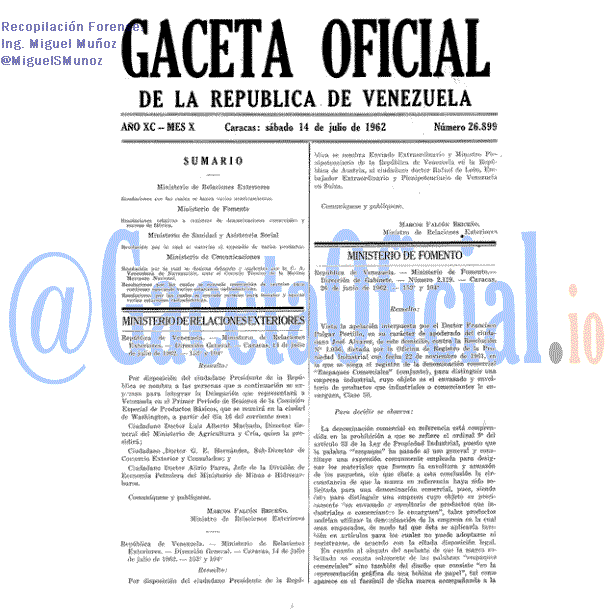 Gaceta Oficial 26899 del 14 Julio 1962