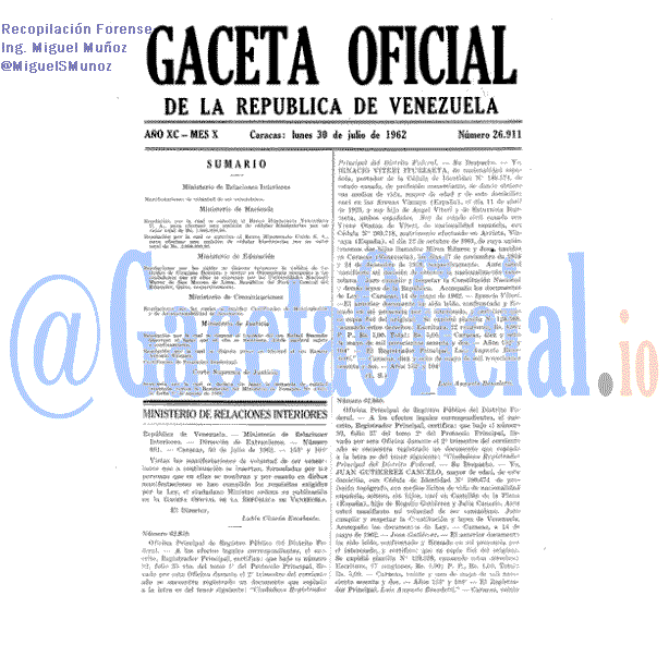 Gaceta Oficial 26911 del 30 Julio 1962