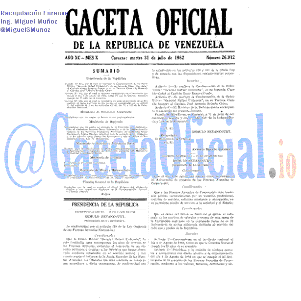 Gaceta Oficial 26912 del 31 Julio 1962