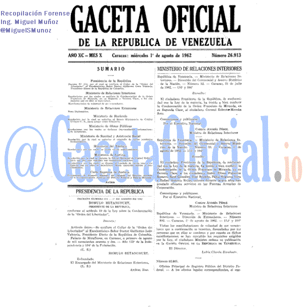 Gaceta Oficial 26913 del 1 Agosto 1962