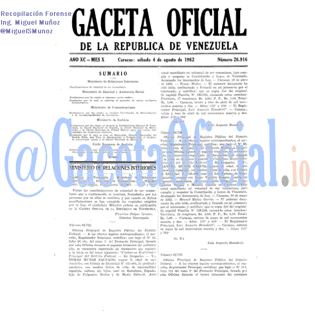 Gaceta Oficial 26916 del 4 Agosto 1962