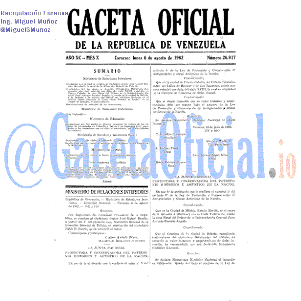Gaceta Oficial 26917 del 6 Agosto 1962