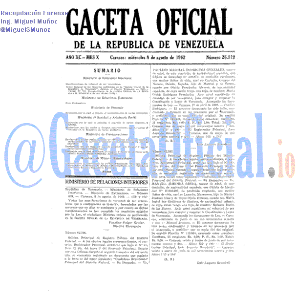 Gaceta Oficial 26919 del 8 Agosto 1962