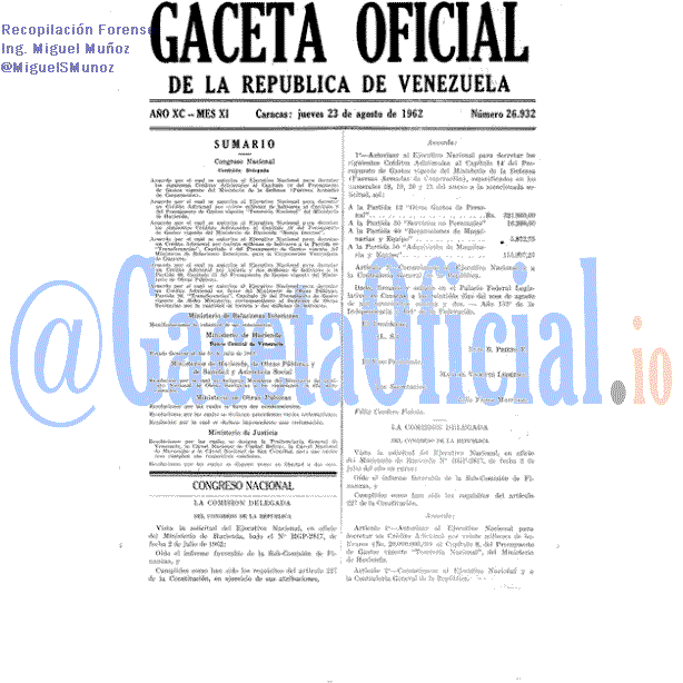 Gaceta Oficial 26932 del 23 Agosto 1962