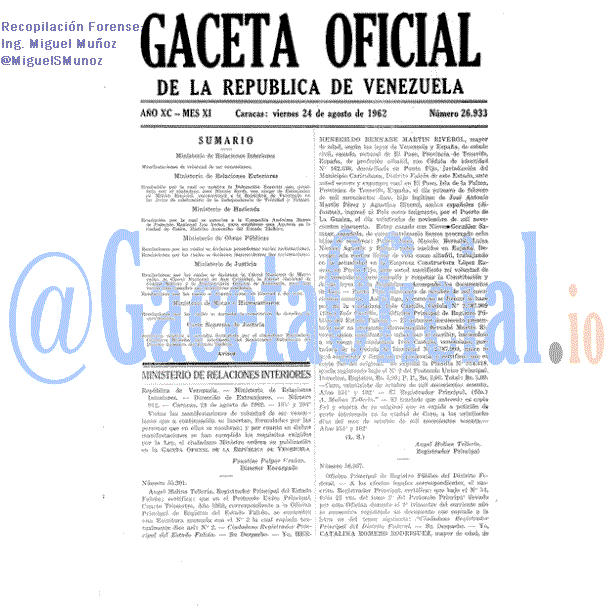 Gaceta Oficial 26933 del 24 Agosto 1962