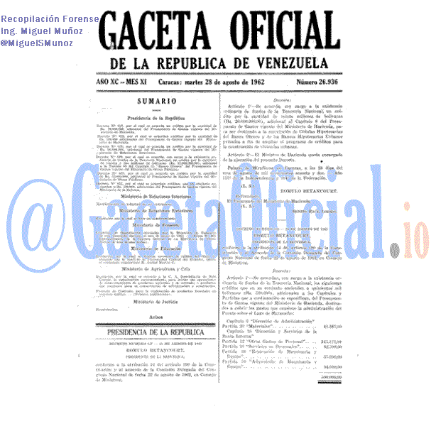 Gaceta Oficial 26936 del 28 Agosto 1962