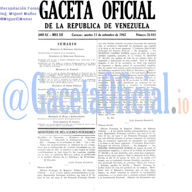 Gaceta Oficial 26948 del 11 Septiembre 1962