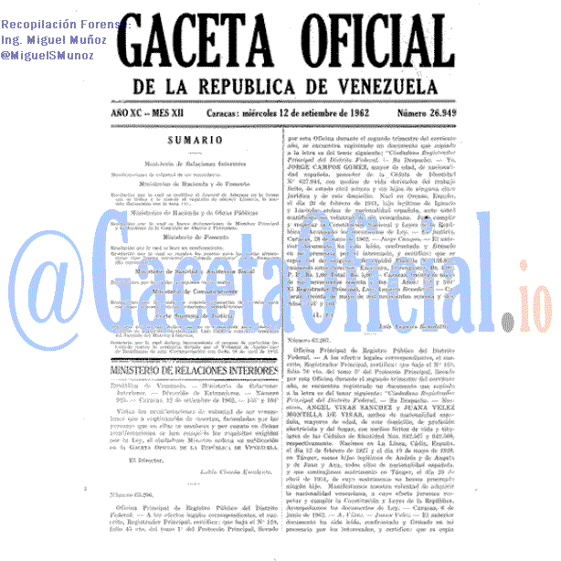 Gaceta Oficial 26949 del 12 Septiembre 1962