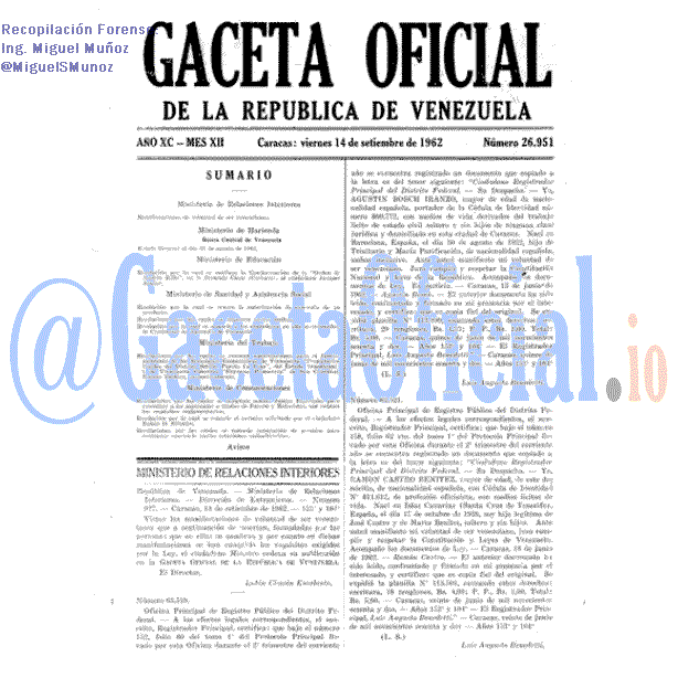Gaceta Oficial 26951 del 14 Septiembre 1962