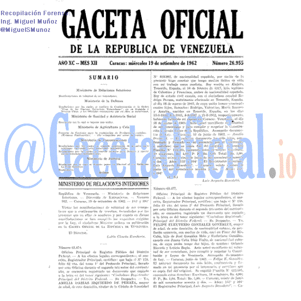Gaceta Oficial 26955 del 19 Septiembre 1962