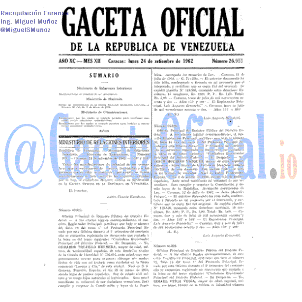 Gaceta Oficial 26959 del 24 Septiembre 1962