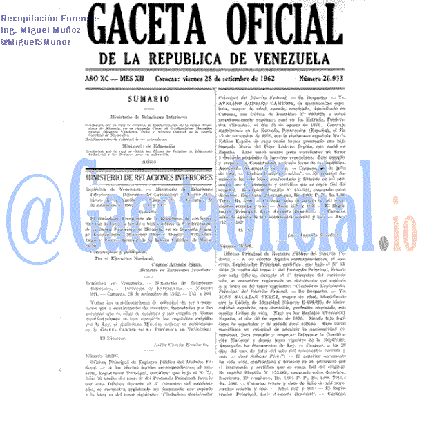Gaceta Oficial 26963 del 28 Septiembre 1962