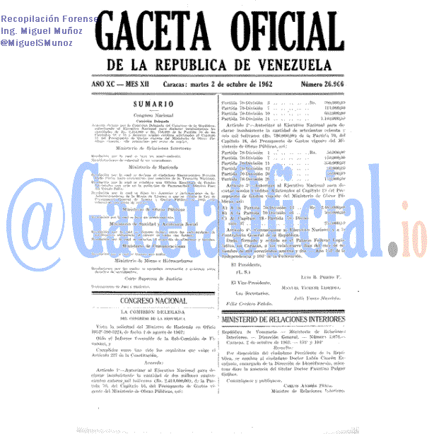 Gaceta Oficial 26966 del 2 Octubre 1962