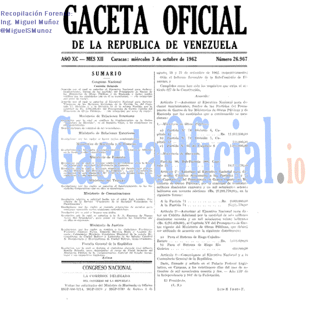 Gaceta Oficial 26967 del 3 Octubre 1962