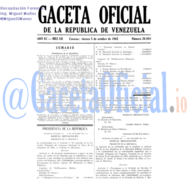 Gaceta Oficial 26969 del 5 Octubre 1962