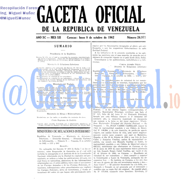 Gaceta Oficial 26971 del 8 Octubre 1962