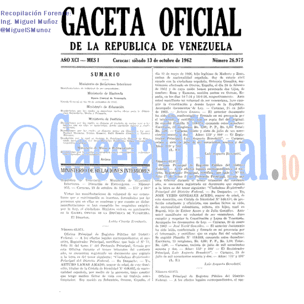 Gaceta Oficial 26975 del 13 Octubre 1962