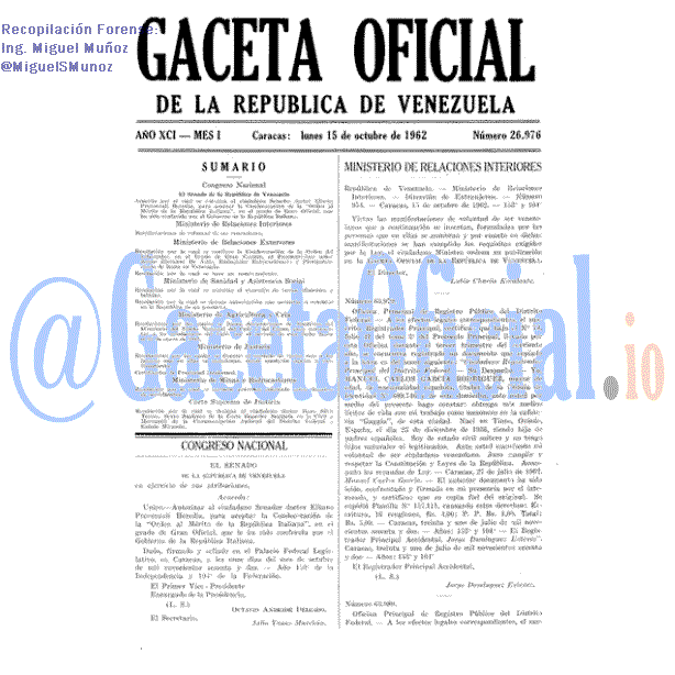 Gaceta Oficial 26976 del 15 Octubre 1962