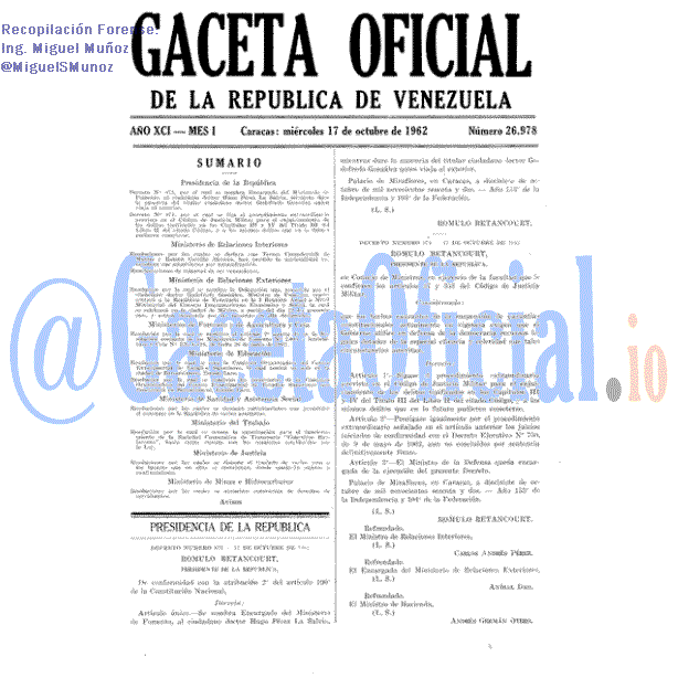 Gaceta Oficial 26978 del 17 Octubre 1962