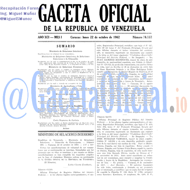 Gaceta Oficial 26982 del 22 Octubre 1962