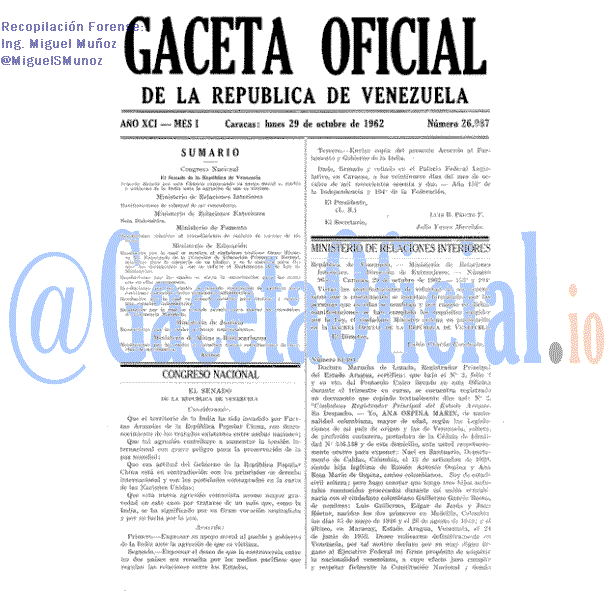 Gaceta Oficial 26987 del 29 Octubre 1962
