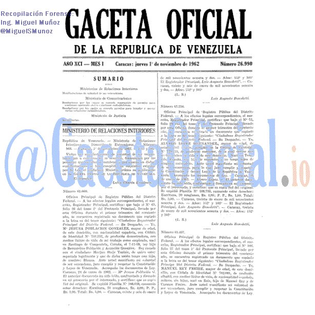 Gaceta Oficial 26990 del 1 Noviembre 1962