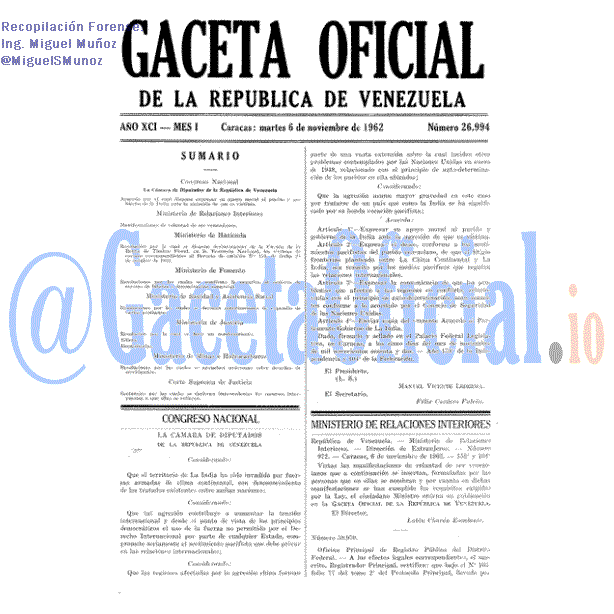 Gaceta Oficial 26994 del 6 Noviembre 1962