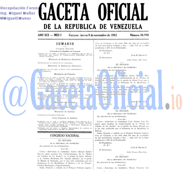Gaceta Oficial 26996 del 8 Noviembre 1962