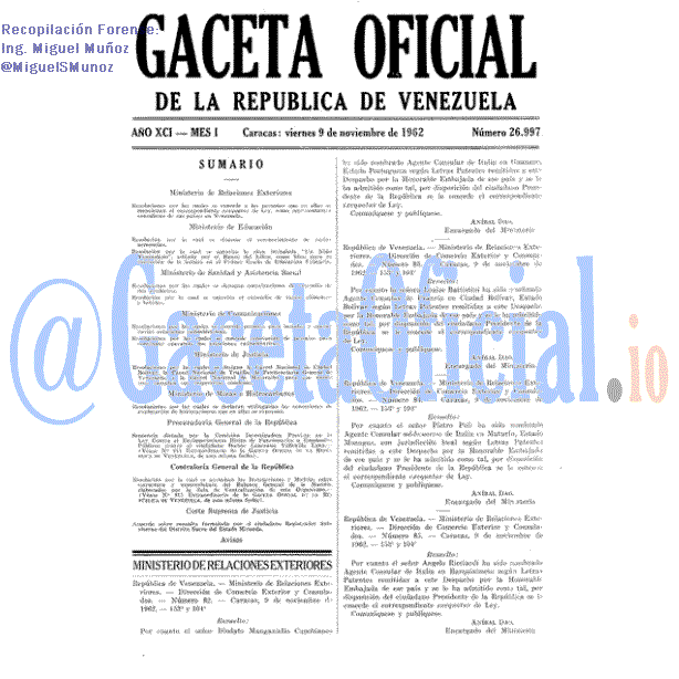 Gaceta Oficial 26997 del 9 Noviembre 1962