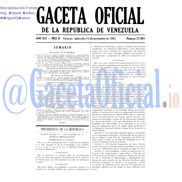 Gaceta Oficial 27001 del 14 Noviembre 1962