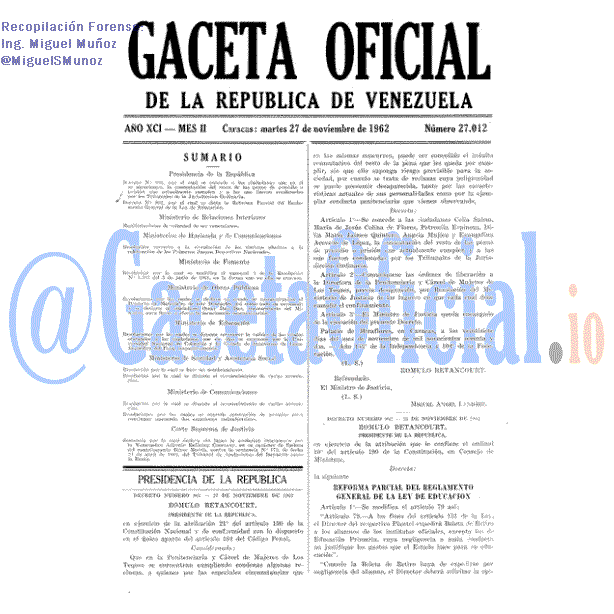 Gaceta Oficial 27012 del 27 Noviembre 1962