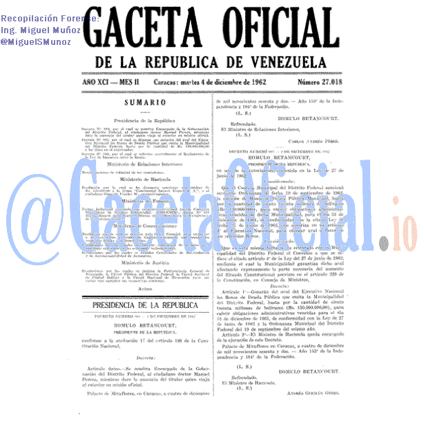 Gaceta Oficial 27018 del 4 Diciembre 1962