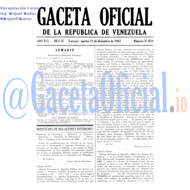 Gaceta Oficial 27024 del 11 Diciembre 1962