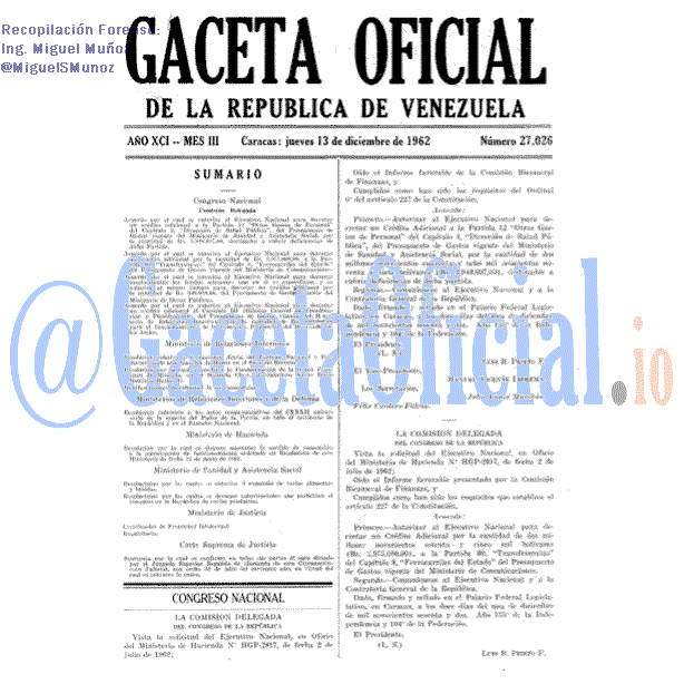 Gaceta Oficial 27026 del 13 Diciembre 1962