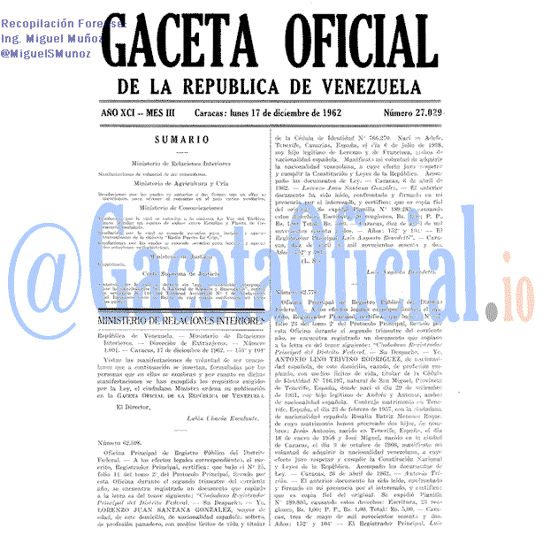 Gaceta Oficial 27029 del 17 Diciembre 1962