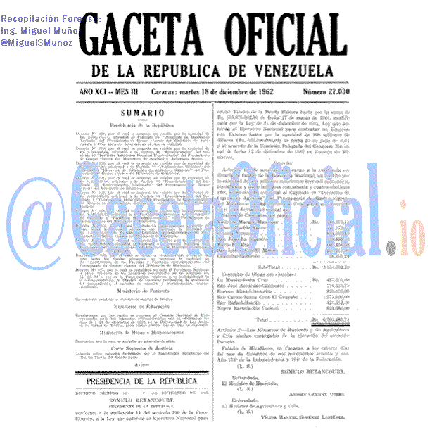 Gaceta Oficial 27030 del 18 Diciembre 1962