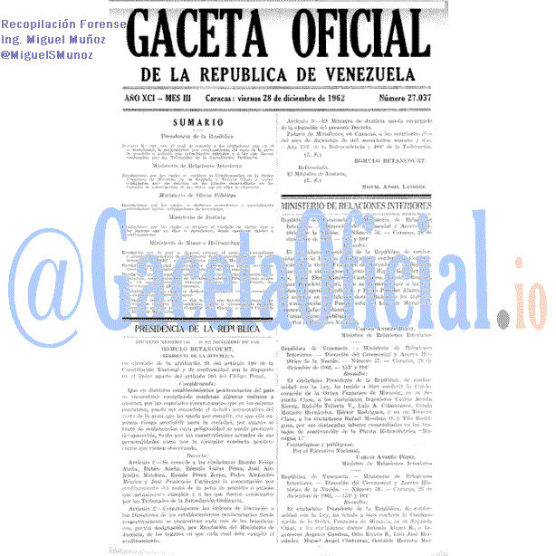 Gaceta Oficial 27037 del 28 Diciembre 1962
