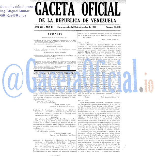 Gaceta Oficial 27038 del 29 Diciembre 1962
