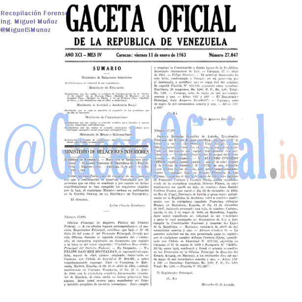 Gaceta Oficial 27047 del 11 Enero 1963
