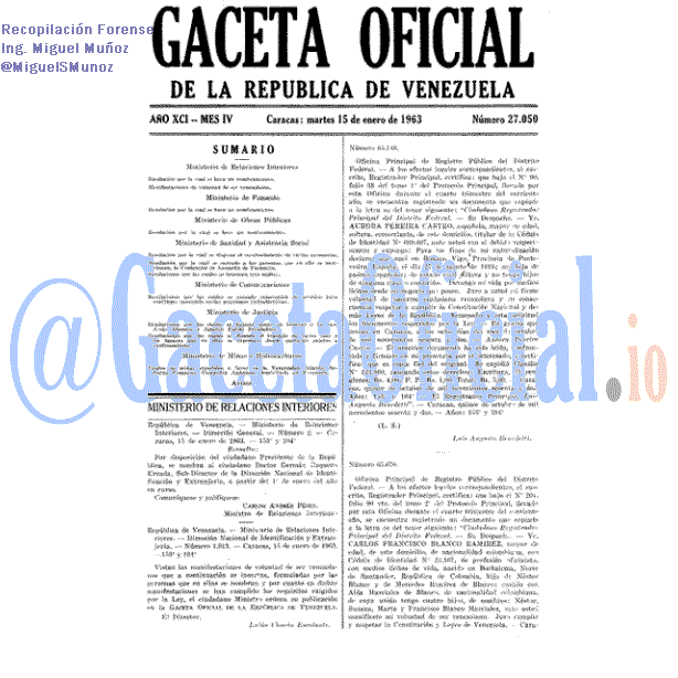 Gaceta Oficial 27050 del 15 Enero 1963