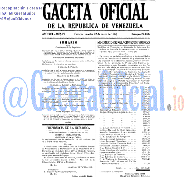Gaceta Oficial 27056 del 22 Enero 1963