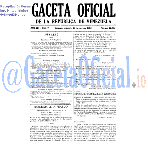Gaceta Oficial 27057 del 23 Enero 1963