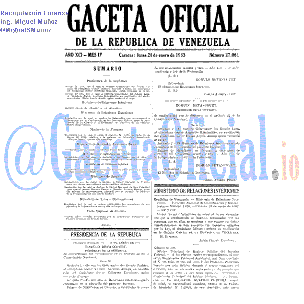 Gaceta Oficial 27061 del 28 Enero 1963