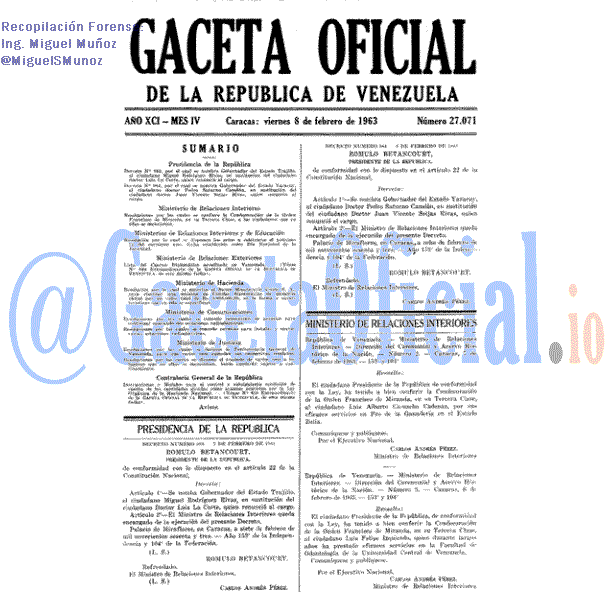 Gaceta Oficial 27071 del 8 Febrero 1963