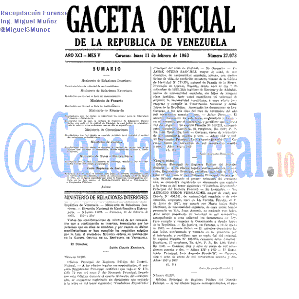 Gaceta Oficial 27073 del 11 Febrero 1963