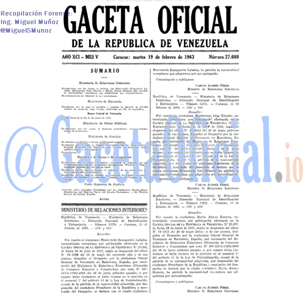 Gaceta Oficial 27080 del 19 Febrero 1963