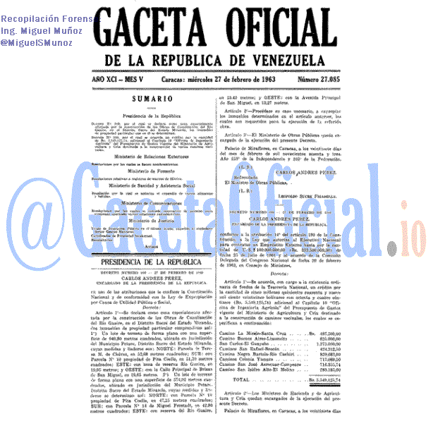 Gaceta Oficial 27085 del 27 Febrero 1963