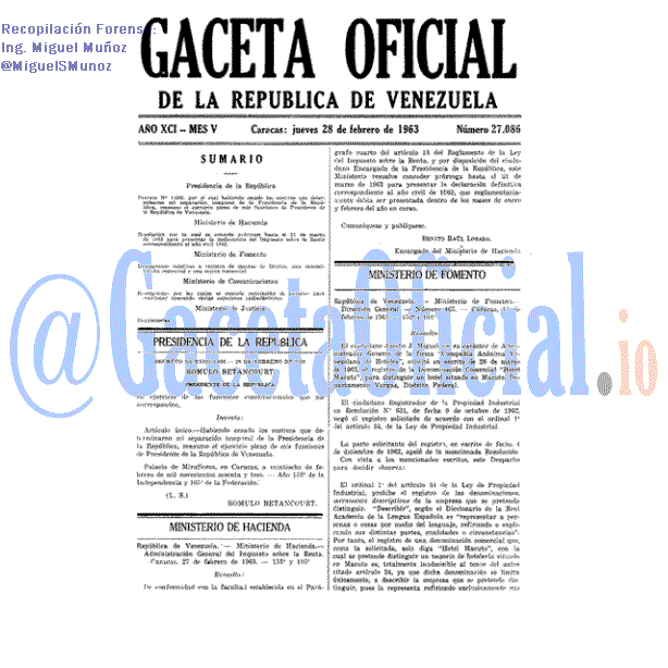 Gaceta Oficial 27086 del 28 Febrero 1963