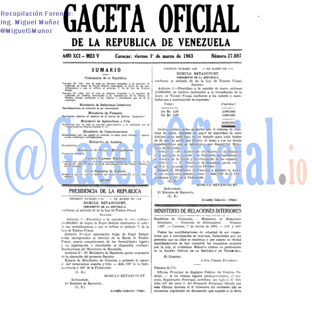 Gaceta Oficial 27087 del 1 Marzo 1963